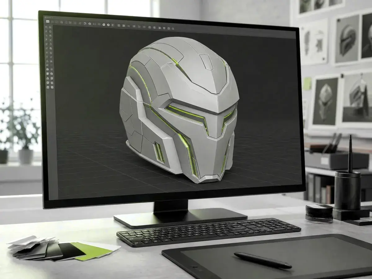 3D-модель шлема в редакторе — иллюстрация